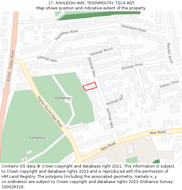 17, ASHLEIGH WAY, TEIGNMOUTH, TQ14 8QT: Location map and indicative extent of plot