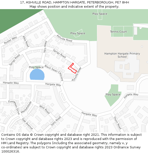 17, ASHVILLE ROAD, HAMPTON HARGATE, PETERBOROUGH, PE7 8HH: Location map and indicative extent of plot
