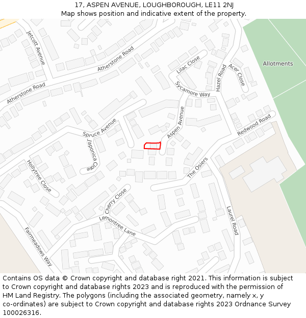 17, ASPEN AVENUE, LOUGHBOROUGH, LE11 2NJ: Location map and indicative extent of plot