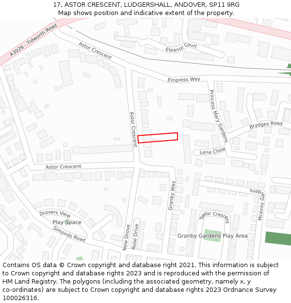 17, ASTOR CRESCENT, LUDGERSHALL, ANDOVER, SP11 9RG: Location map and indicative extent of plot