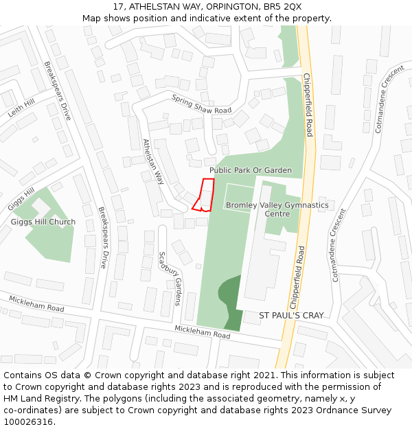 17, ATHELSTAN WAY, ORPINGTON, BR5 2QX: Location map and indicative extent of plot