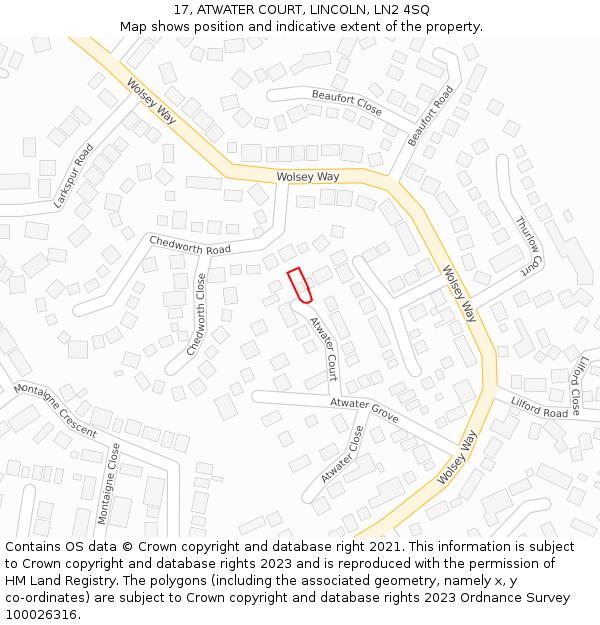17, ATWATER COURT, LINCOLN, LN2 4SQ: Location map and indicative extent of plot