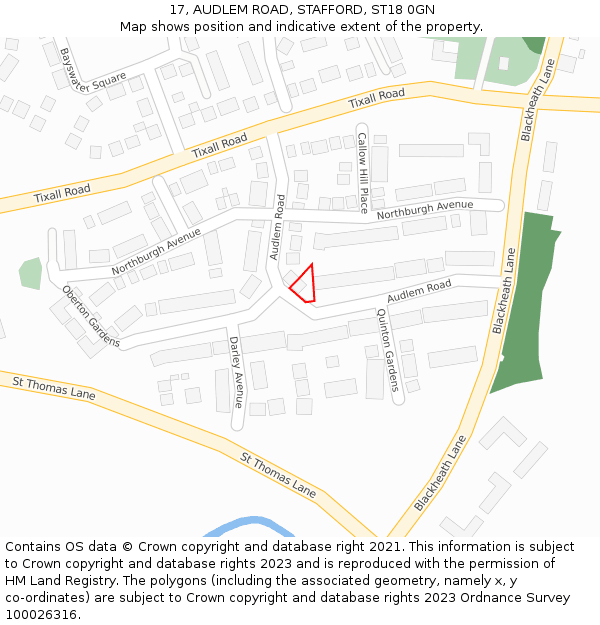 17, AUDLEM ROAD, STAFFORD, ST18 0GN: Location map and indicative extent of plot