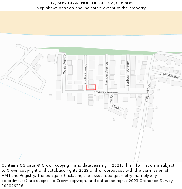 17, AUSTIN AVENUE, HERNE BAY, CT6 8BA: Location map and indicative extent of plot