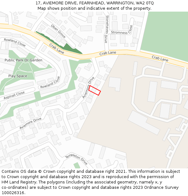17, AVIEMORE DRIVE, FEARNHEAD, WARRINGTON, WA2 0TQ: Location map and indicative extent of plot