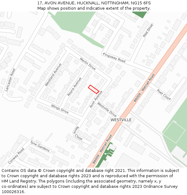 17, AVON AVENUE, HUCKNALL, NOTTINGHAM, NG15 6FS: Location map and indicative extent of plot