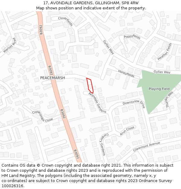 17, AVONDALE GARDENS, GILLINGHAM, SP8 4RW: Location map and indicative extent of plot