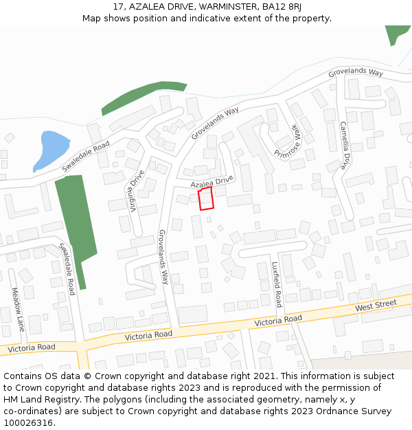 17, AZALEA DRIVE, WARMINSTER, BA12 8RJ: Location map and indicative extent of plot