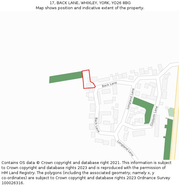 17, BACK LANE, WHIXLEY, YORK, YO26 8BG: Location map and indicative extent of plot