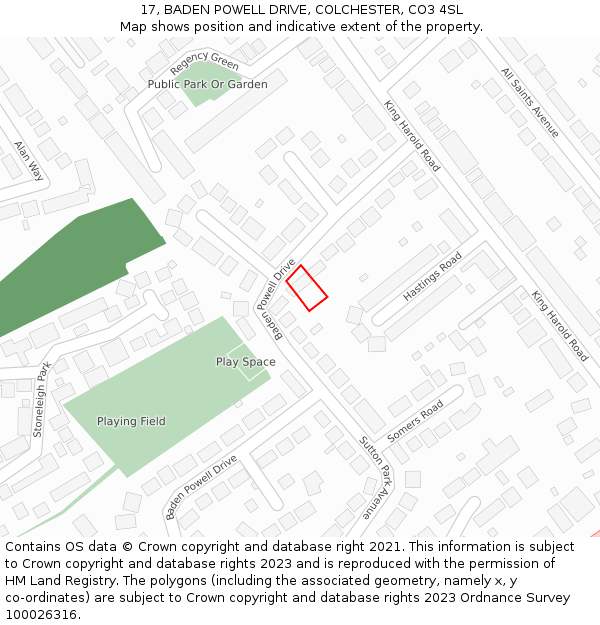 17, BADEN POWELL DRIVE, COLCHESTER, CO3 4SL: Location map and indicative extent of plot