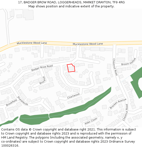 17, BADGER BROW ROAD, LOGGERHEADS, MARKET DRAYTON, TF9 4RG: Location map and indicative extent of plot
