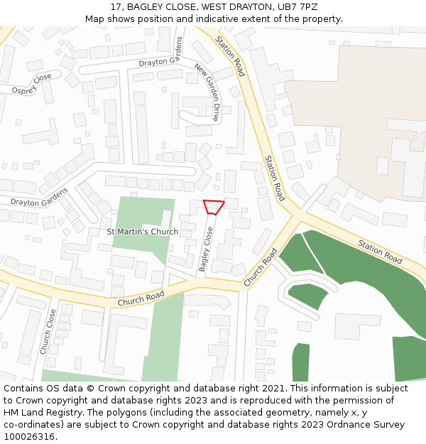 17, BAGLEY CLOSE, WEST DRAYTON, UB7 7PZ: Location map and indicative extent of plot