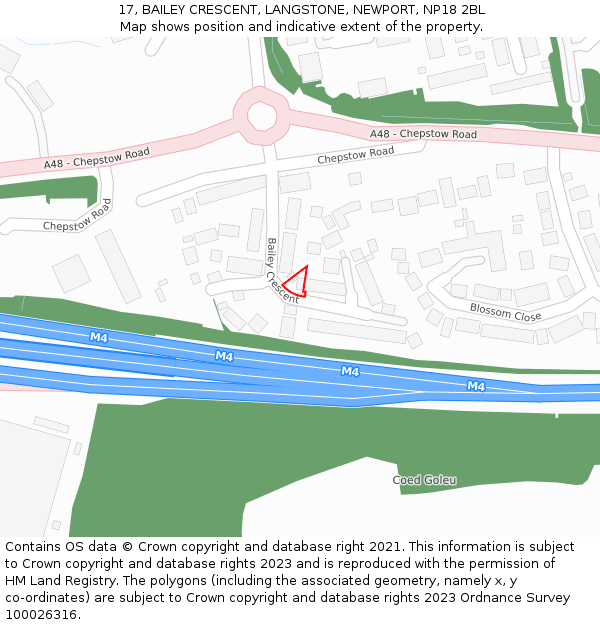 17, BAILEY CRESCENT, LANGSTONE, NEWPORT, NP18 2BL: Location map and indicative extent of plot