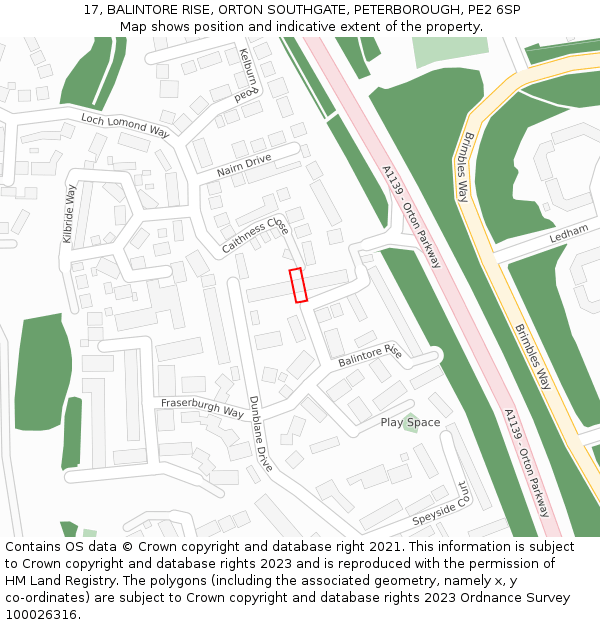 17, BALINTORE RISE, ORTON SOUTHGATE, PETERBOROUGH, PE2 6SP: Location map and indicative extent of plot