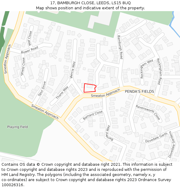 17, BAMBURGH CLOSE, LEEDS, LS15 8UQ: Location map and indicative extent of plot