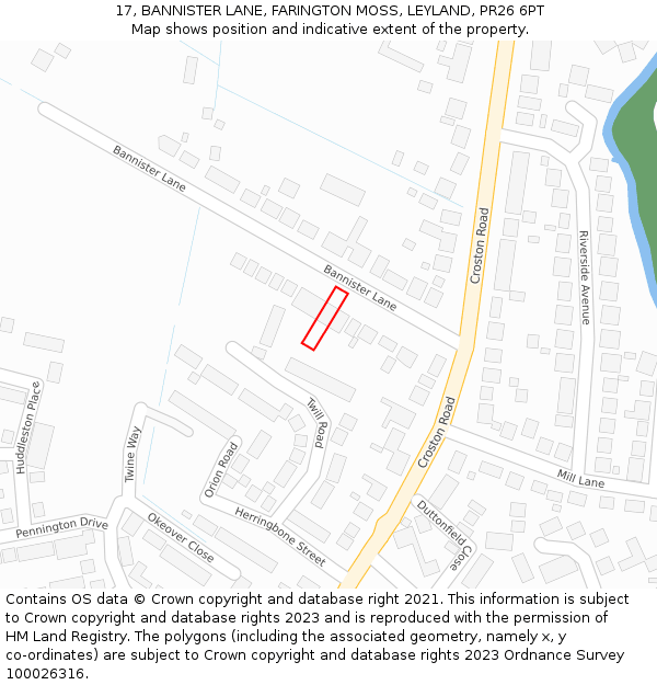 17, BANNISTER LANE, FARINGTON MOSS, LEYLAND, PR26 6PT: Location map and indicative extent of plot