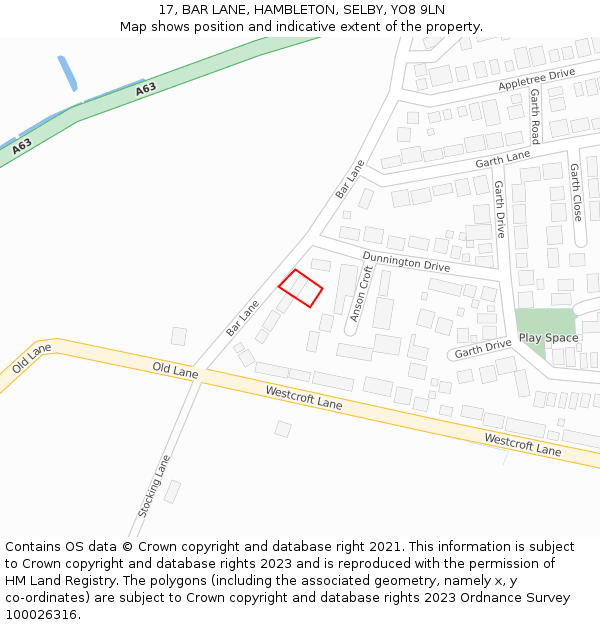 17, BAR LANE, HAMBLETON, SELBY, YO8 9LN: Location map and indicative extent of plot