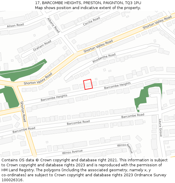 17, BARCOMBE HEIGHTS, PRESTON, PAIGNTON, TQ3 1PU: Location map and indicative extent of plot