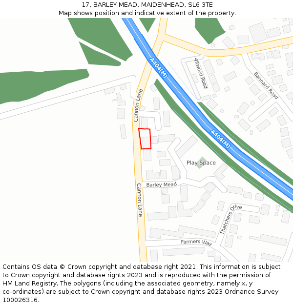 17, BARLEY MEAD, MAIDENHEAD, SL6 3TE: Location map and indicative extent of plot