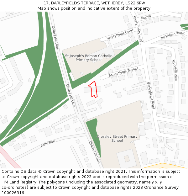 17, BARLEYFIELDS TERRACE, WETHERBY, LS22 6PW: Location map and indicative extent of plot