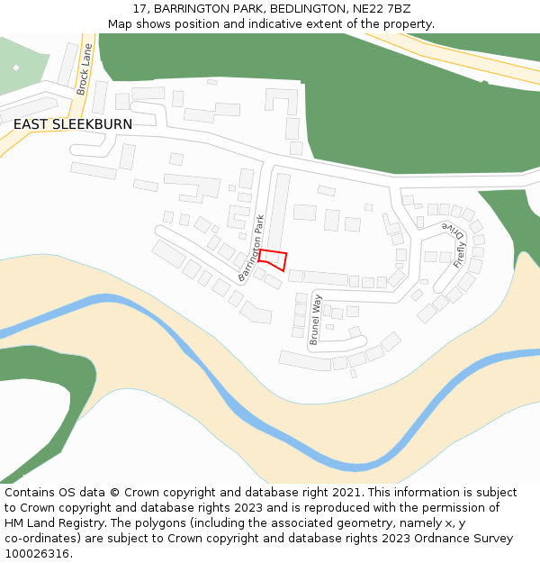 17, BARRINGTON PARK, BEDLINGTON, NE22 7BZ: Location map and indicative extent of plot