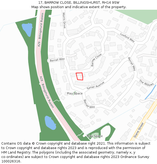 17, BARROW CLOSE, BILLINGSHURST, RH14 9SW: Location map and indicative extent of plot