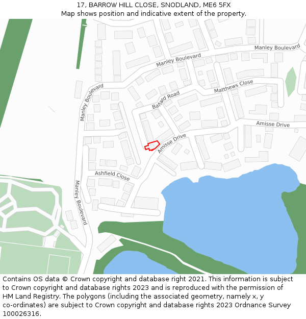 17, BARROW HILL CLOSE, SNODLAND, ME6 5FX: Location map and indicative extent of plot