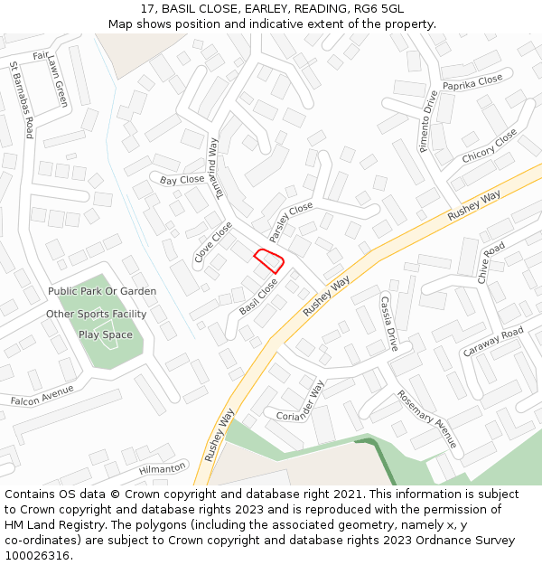 17, BASIL CLOSE, EARLEY, READING, RG6 5GL: Location map and indicative extent of plot