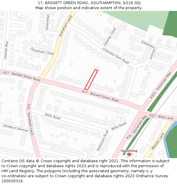 17, BASSETT GREEN ROAD, SOUTHAMPTON, SO16 3DJ: Location map and indicative extent of plot