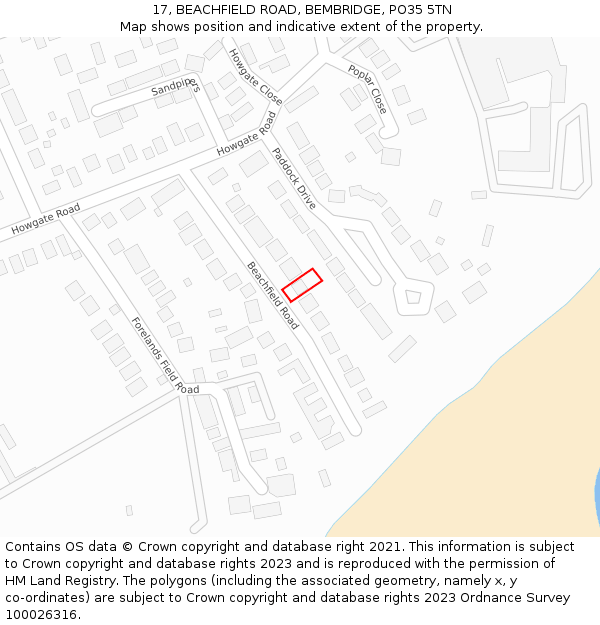 17, BEACHFIELD ROAD, BEMBRIDGE, PO35 5TN: Location map and indicative extent of plot
