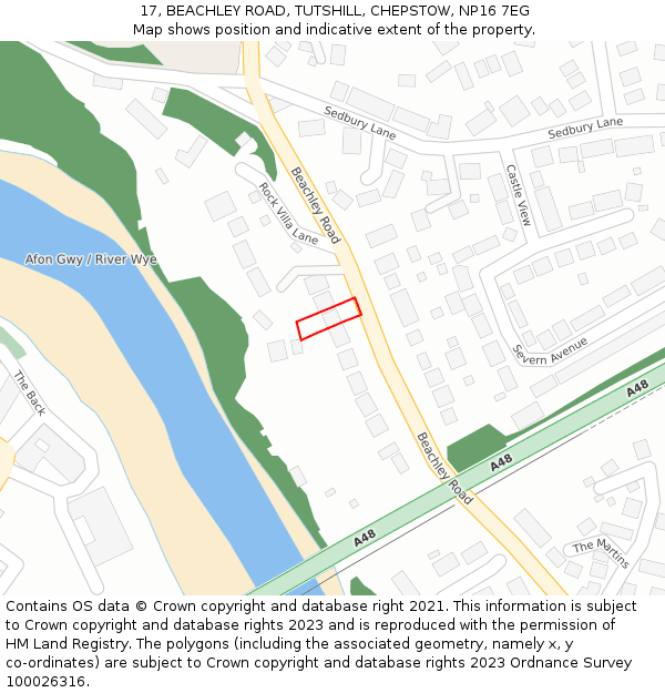 17, BEACHLEY ROAD, TUTSHILL, CHEPSTOW, NP16 7EG: Location map and indicative extent of plot