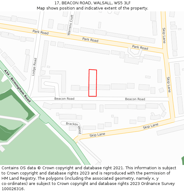 17, BEACON ROAD, WALSALL, WS5 3LF: Location map and indicative extent of plot