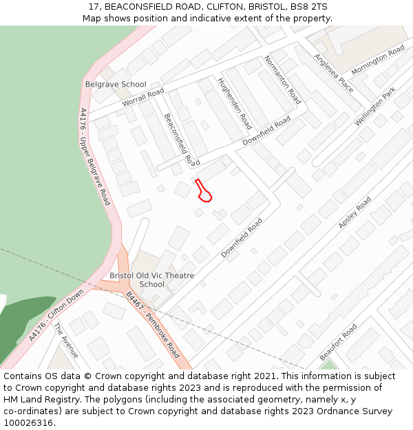 17, BEACONSFIELD ROAD, CLIFTON, BRISTOL, BS8 2TS: Location map and indicative extent of plot