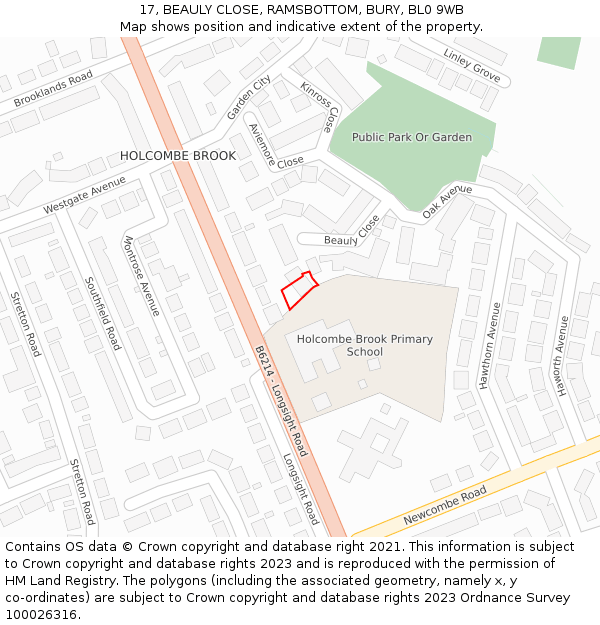 17, BEAULY CLOSE, RAMSBOTTOM, BURY, BL0 9WB: Location map and indicative extent of plot