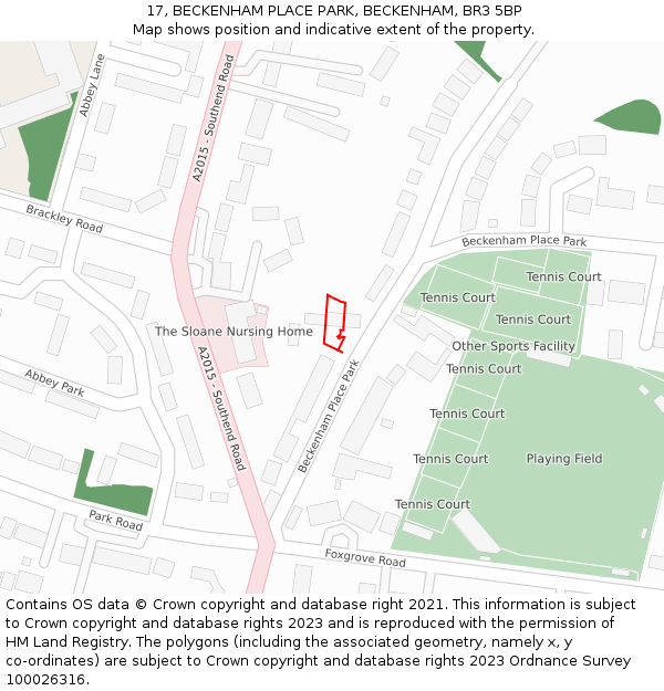 17, BECKENHAM PLACE PARK, BECKENHAM, BR3 5BP: Location map and indicative extent of plot