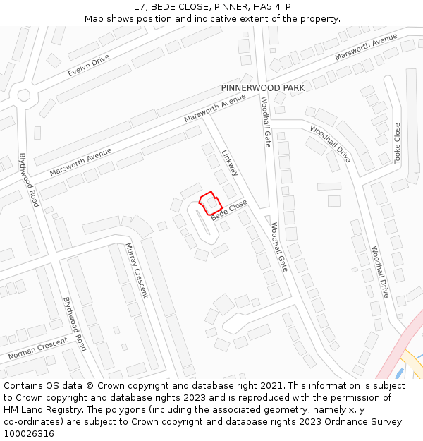 17, BEDE CLOSE, PINNER, HA5 4TP: Location map and indicative extent of plot