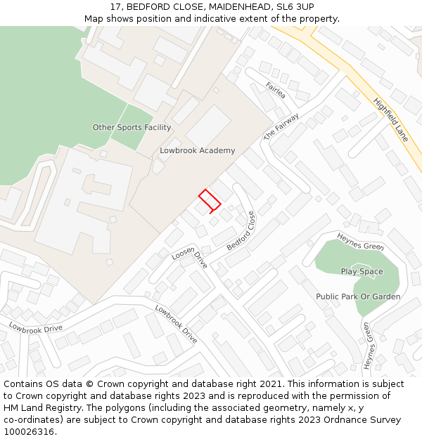 17, BEDFORD CLOSE, MAIDENHEAD, SL6 3UP: Location map and indicative extent of plot