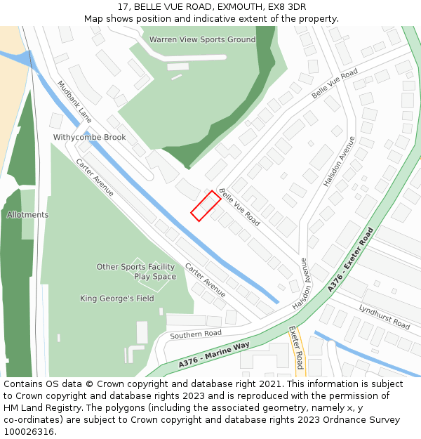 17, BELLE VUE ROAD, EXMOUTH, EX8 3DR: Location map and indicative extent of plot