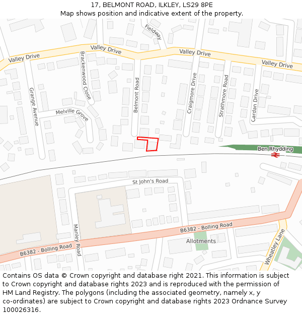 17, BELMONT ROAD, ILKLEY, LS29 8PE: Location map and indicative extent of plot
