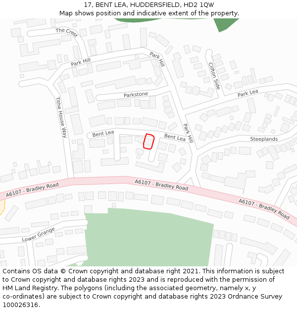 17, BENT LEA, HUDDERSFIELD, HD2 1QW: Location map and indicative extent of plot