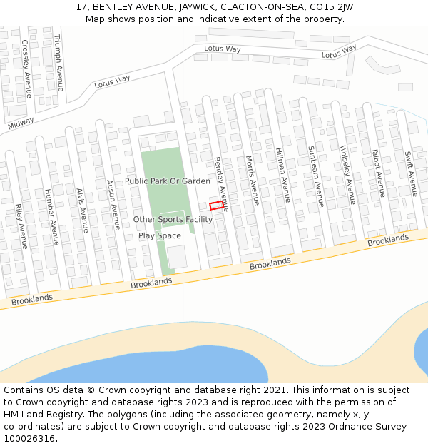 17, BENTLEY AVENUE, JAYWICK, CLACTON-ON-SEA, CO15 2JW: Location map and indicative extent of plot