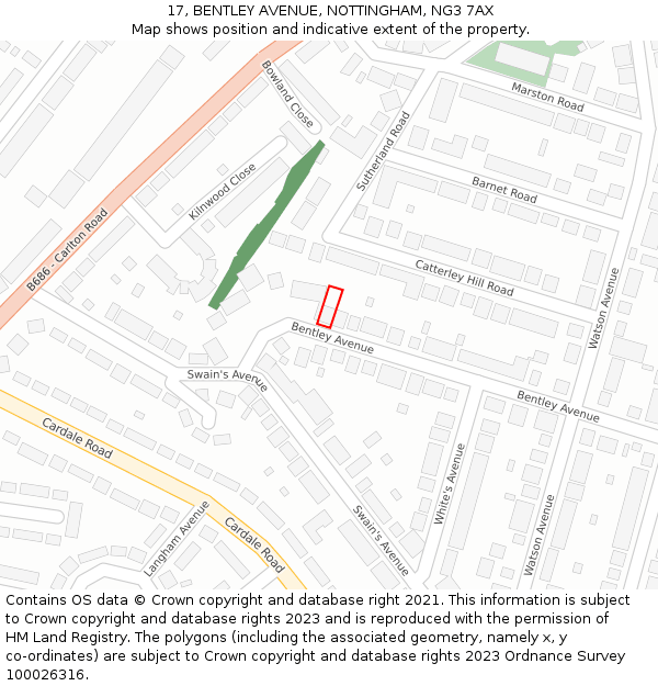 17, BENTLEY AVENUE, NOTTINGHAM, NG3 7AX: Location map and indicative extent of plot