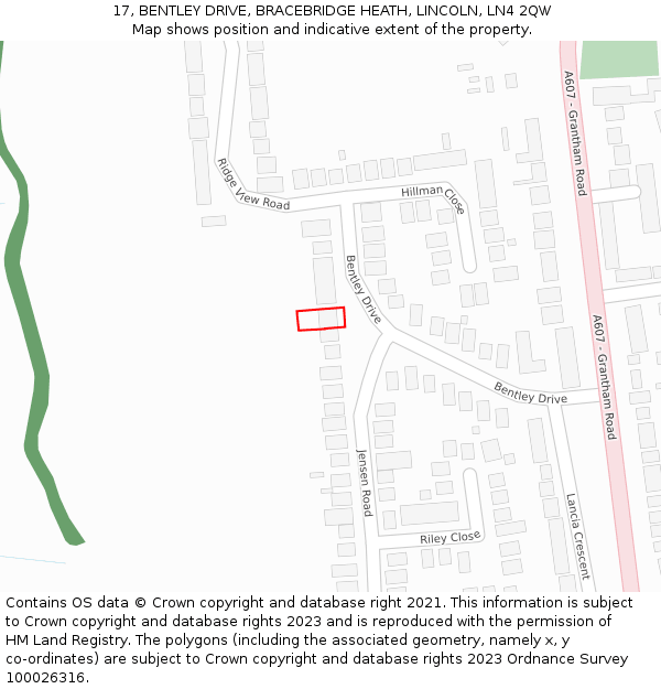 17, BENTLEY DRIVE, BRACEBRIDGE HEATH, LINCOLN, LN4 2QW: Location map and indicative extent of plot