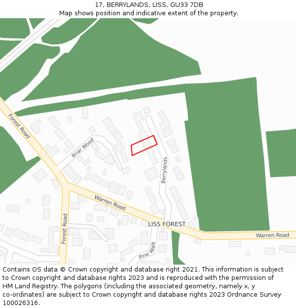 17, BERRYLANDS, LISS, GU33 7DB: Location map and indicative extent of plot