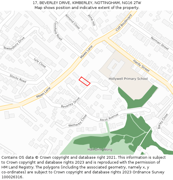 17, BEVERLEY DRIVE, KIMBERLEY, NOTTINGHAM, NG16 2TW: Location map and indicative extent of plot
