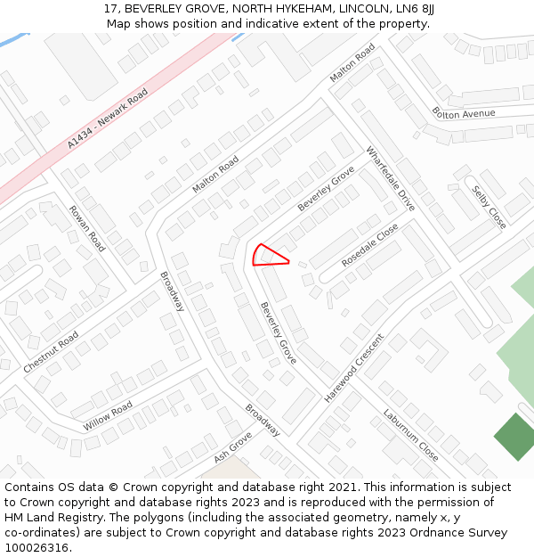 17, BEVERLEY GROVE, NORTH HYKEHAM, LINCOLN, LN6 8JJ: Location map and indicative extent of plot