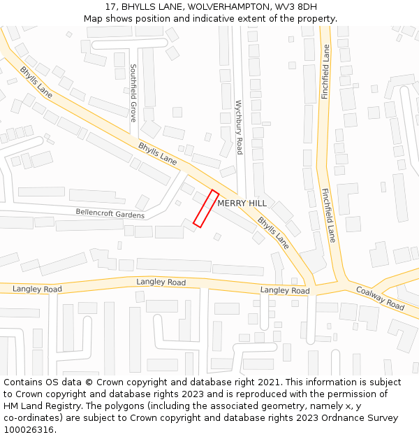 17, BHYLLS LANE, WOLVERHAMPTON, WV3 8DH: Location map and indicative extent of plot