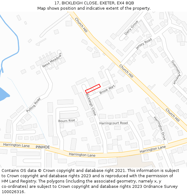 17, BICKLEIGH CLOSE, EXETER, EX4 8QB: Location map and indicative extent of plot