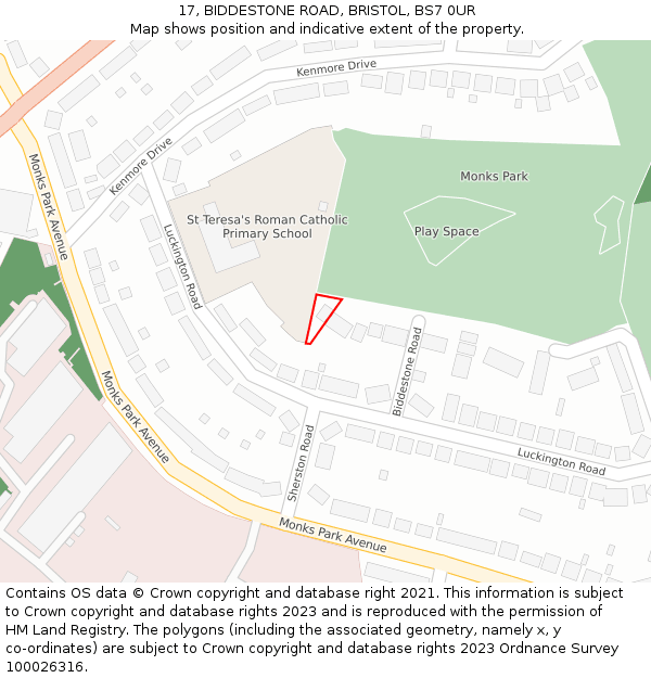 17, BIDDESTONE ROAD, BRISTOL, BS7 0UR: Location map and indicative extent of plot