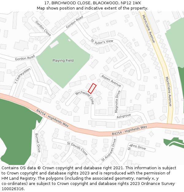 17, BIRCHWOOD CLOSE, BLACKWOOD, NP12 1WX: Location map and indicative extent of plot